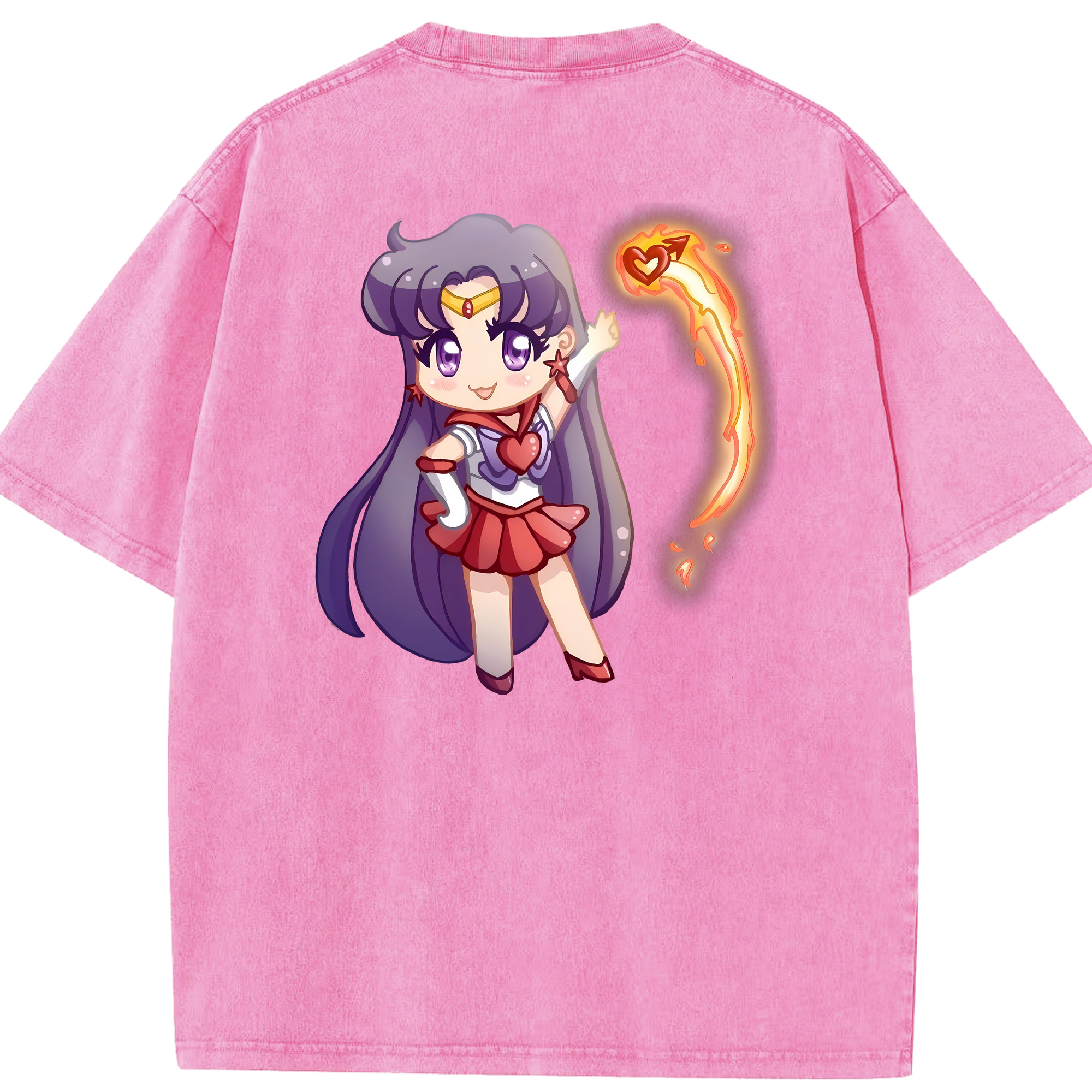 （画像用） 美少女戦士セーラームーン 火野レイ ひの レイ Sailor Moon Hino Rei （セーラーマーズ,Sailor Mars） 綿100% ヴィンテージ風 半袖Tシャツ（背面プリント）